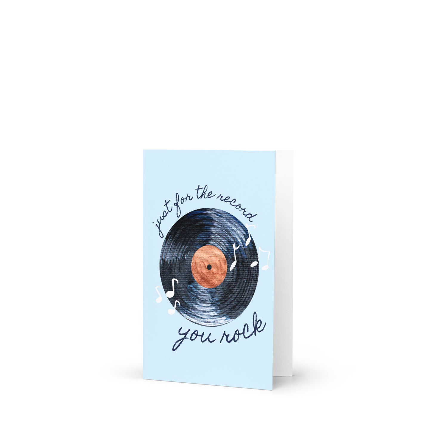 Greeting card with a vinyl record illustration and text on a white background
