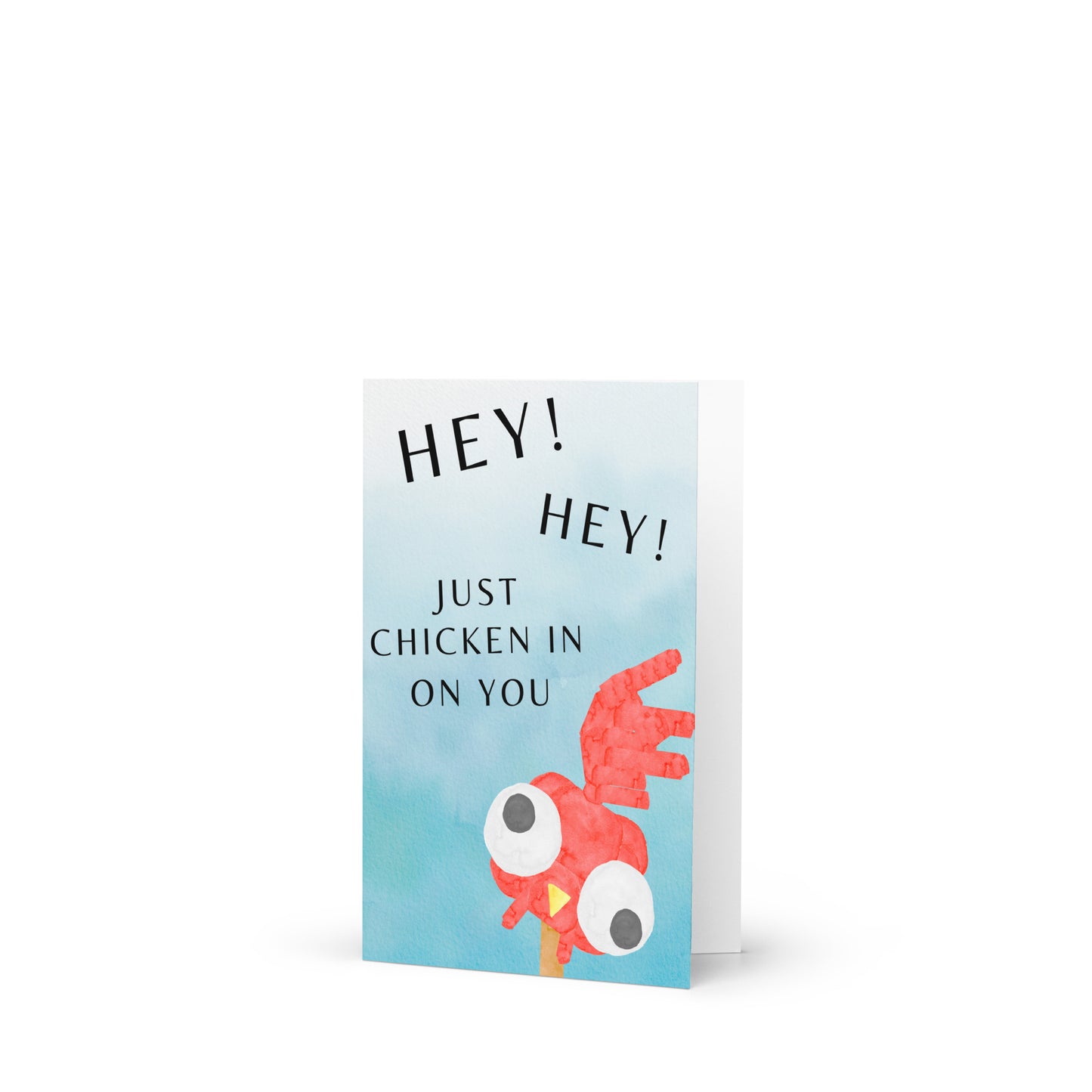 Greeting card with a cartoon chicken and text on a white background