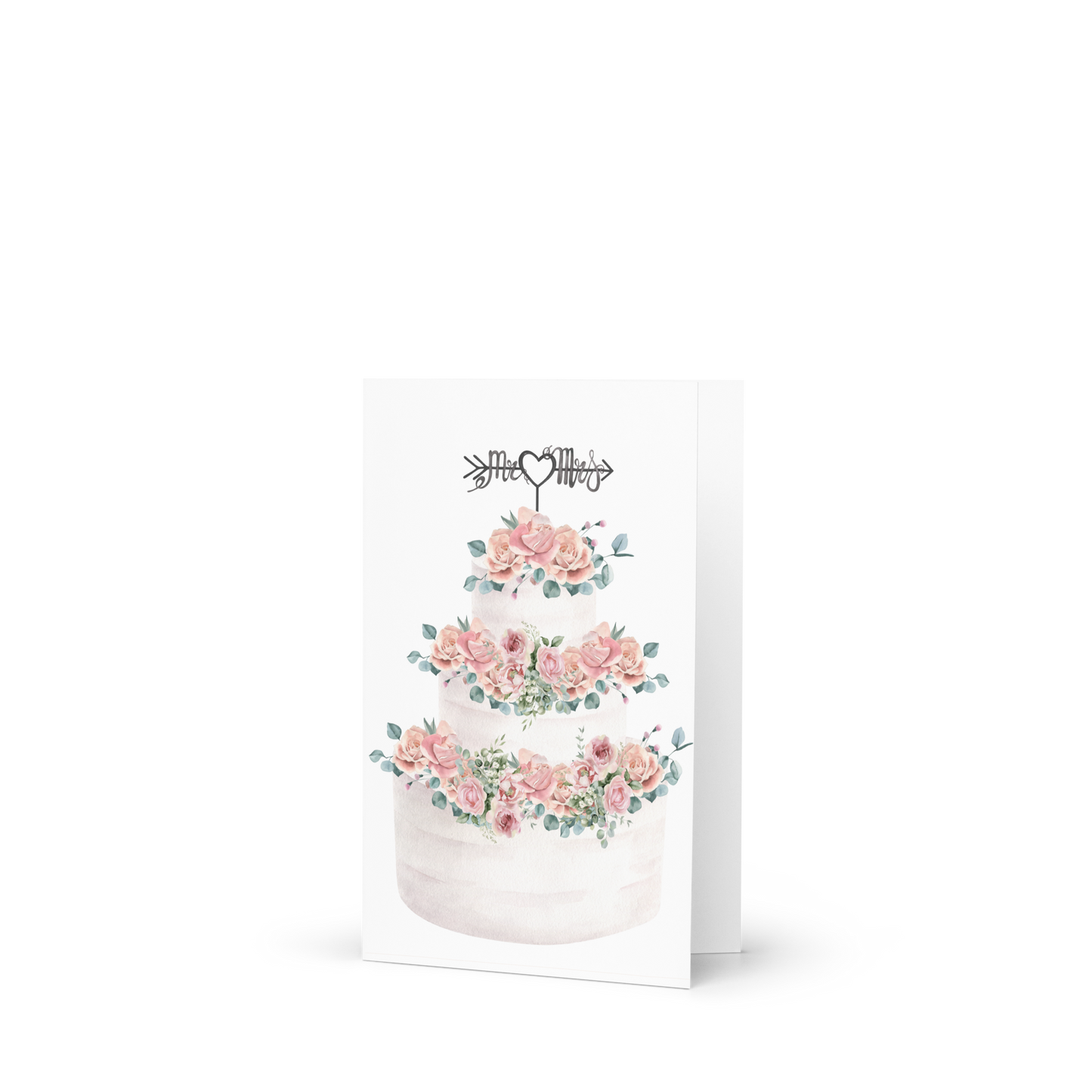 Greeting card with a floral cake design and text on a white background