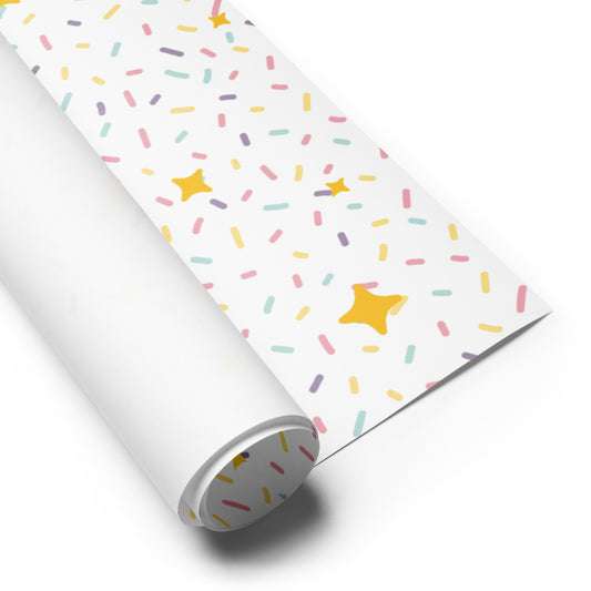 Roll of paper with colorful star and stripe pattern on a white background