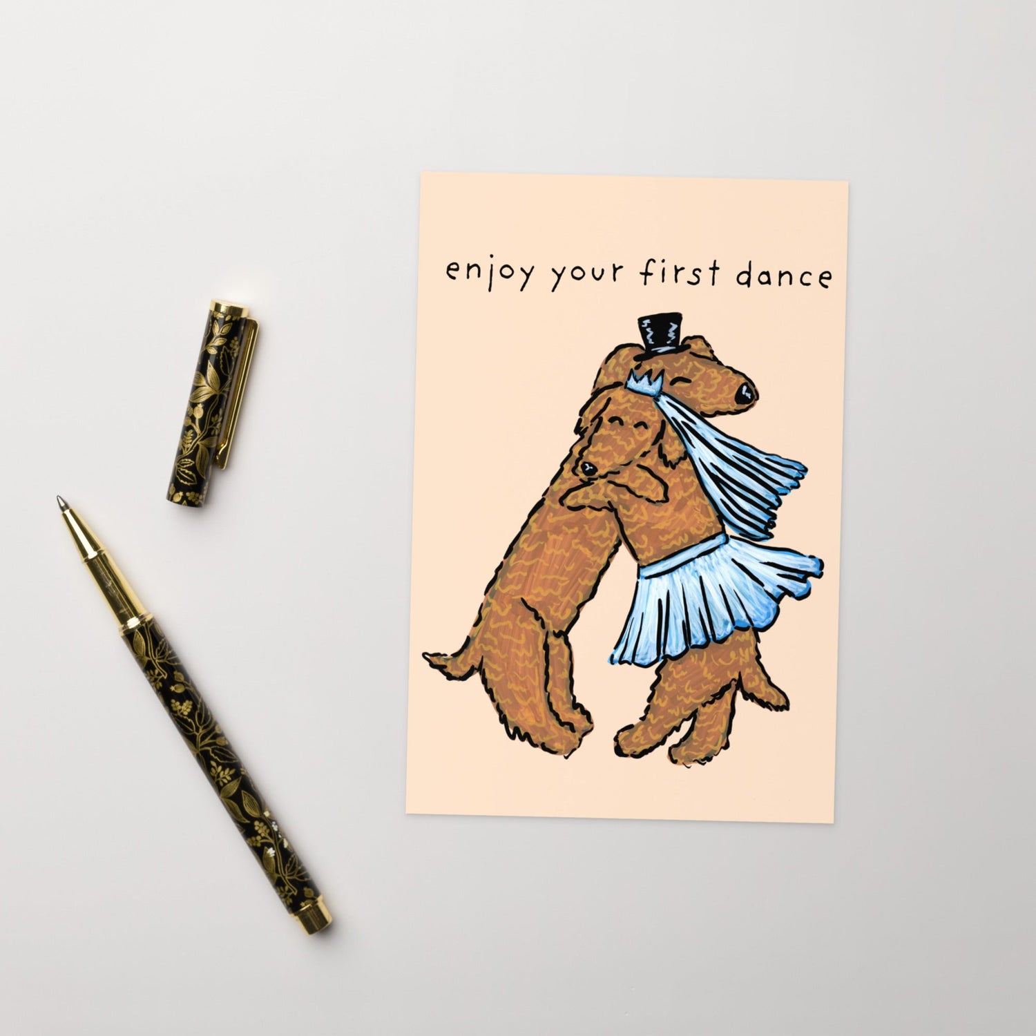 Greeting card with a dog illustration and 'Happy Fur-th!' text on a blue background