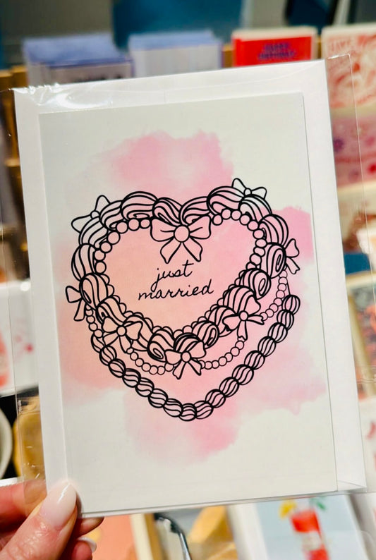 Just Married Cake Doodle Greeting Card
