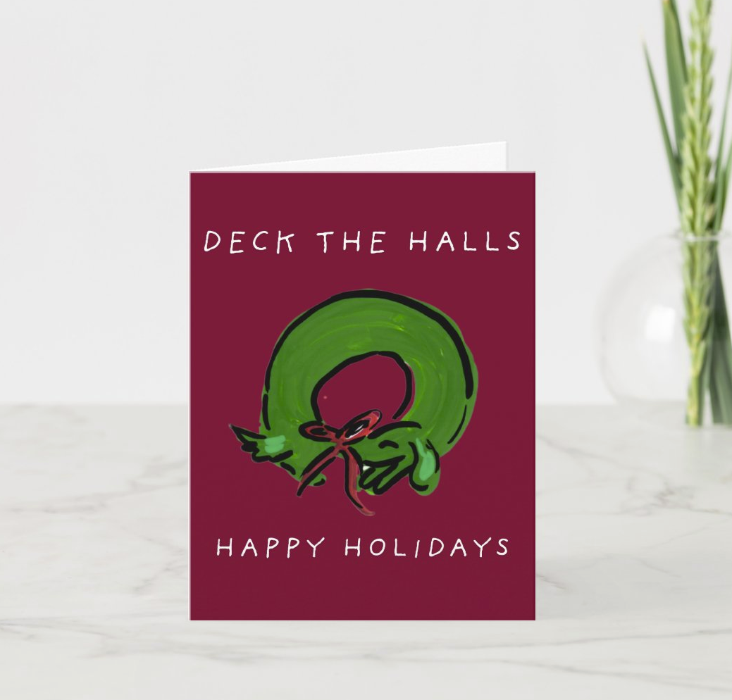 Deck the Halls Dachshund Christmas Wreath Card