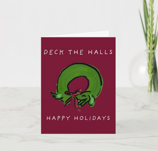 Deck the Halls Dachshund Christmas Wreath Card