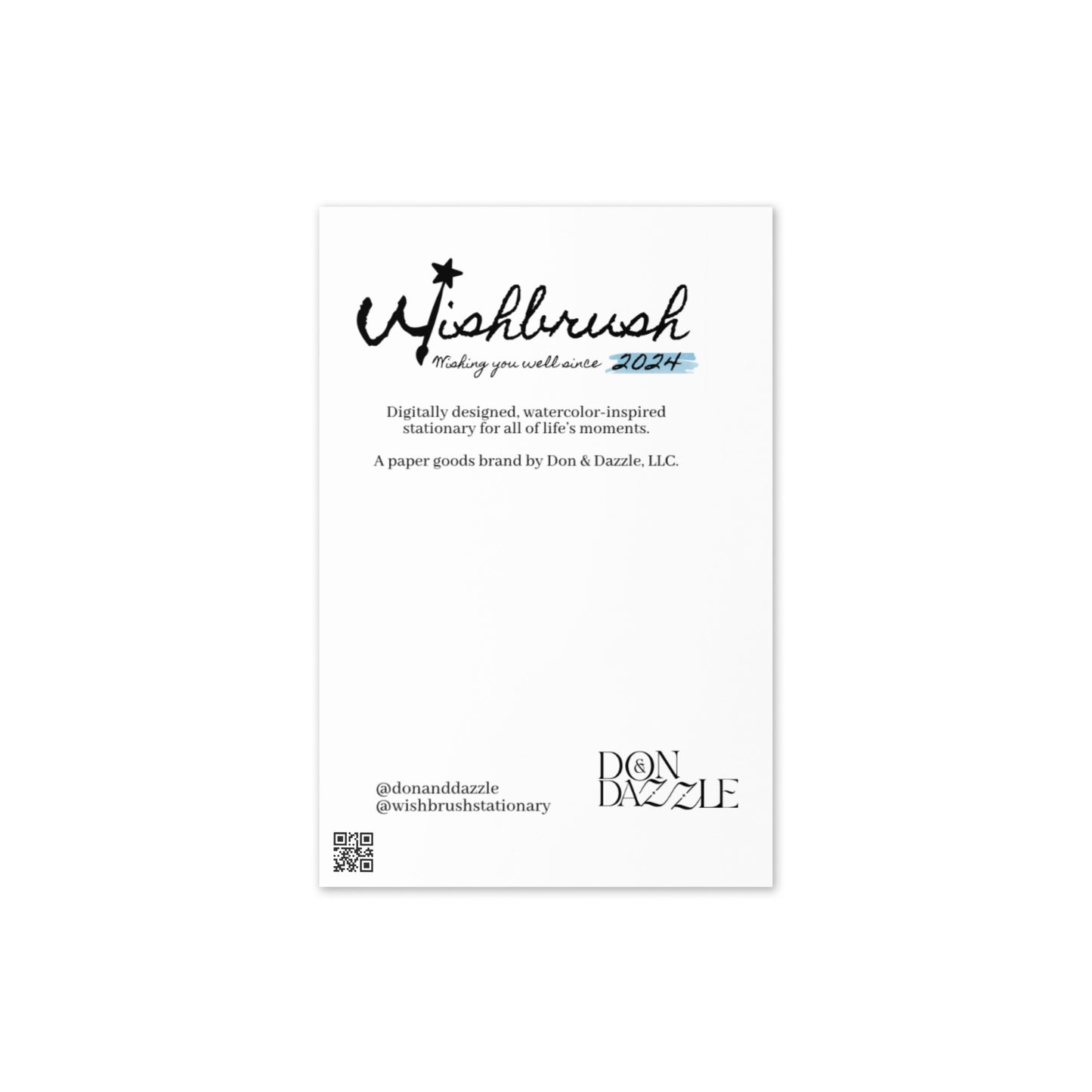 Wishbrush stationery brand card with branding and contact information on a white background
