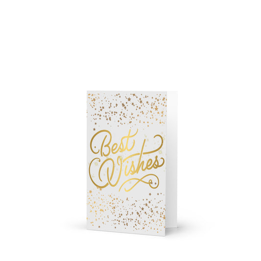 Greeting card with 'Best Wishes' text in gold on a white background