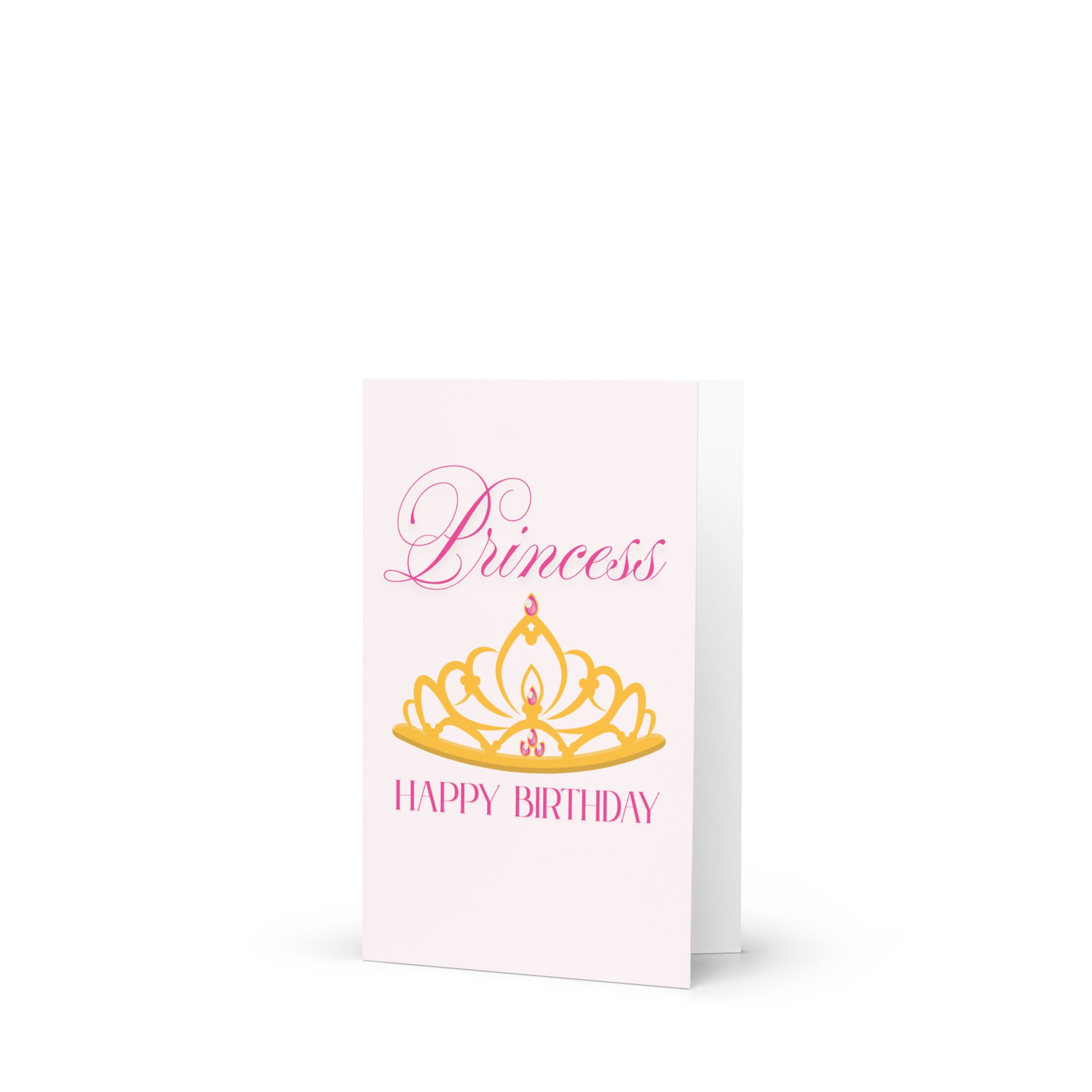 Greeting card with 'Princess Happy Birthday' text and tiara design on a white background