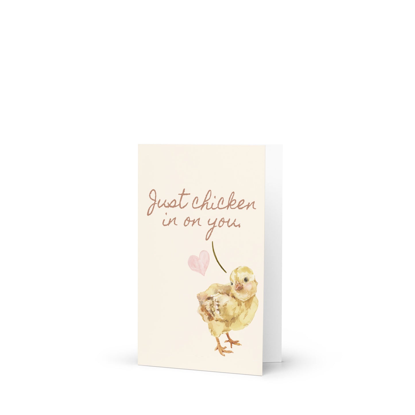 Greeting card with a chick illustration and text on a white background