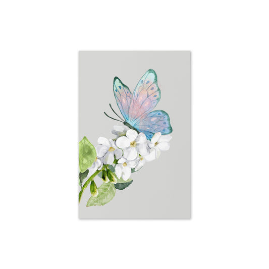 Butterfly and flowers on a light gray background