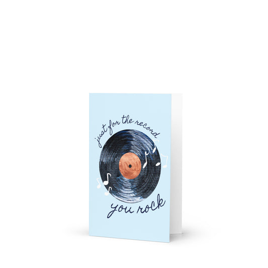 Greeting card with a vinyl record illustration and text on a white background