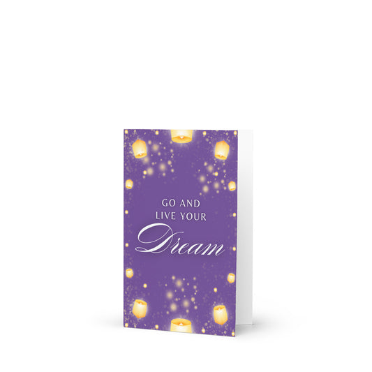Purple card with gold candles and motivational quote on a white background
