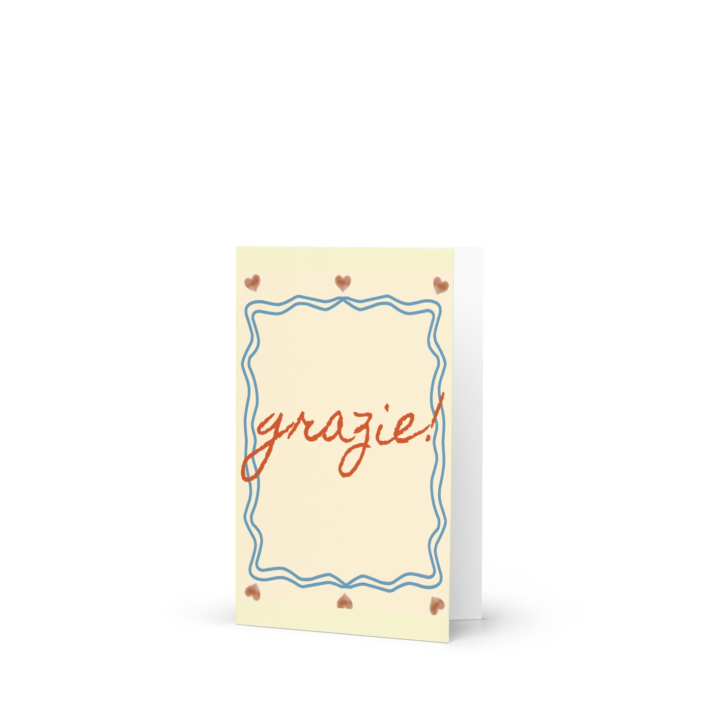 Greeting card with 'grazie!' on a white background