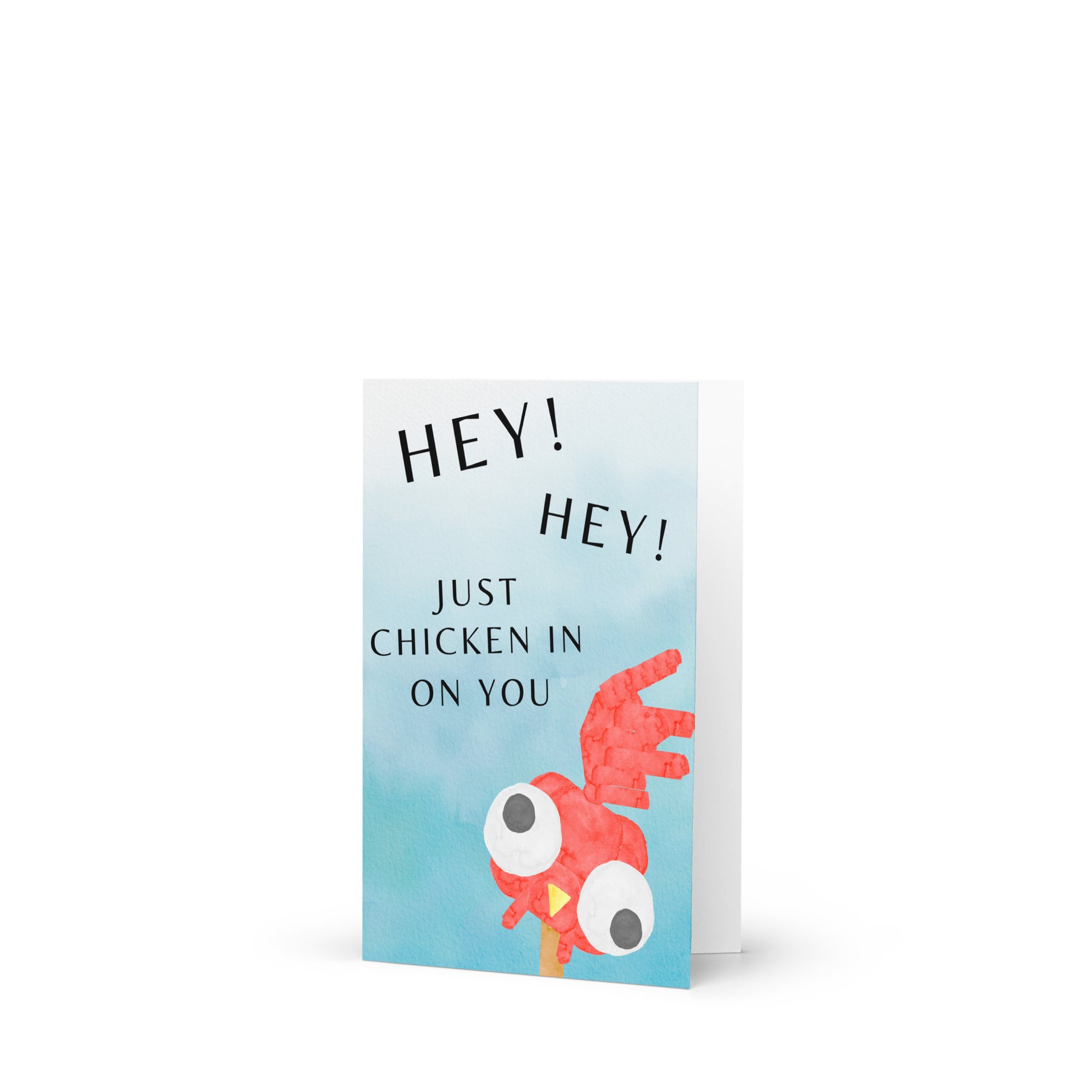 Greeting card with a cartoon chicken and text on a white background