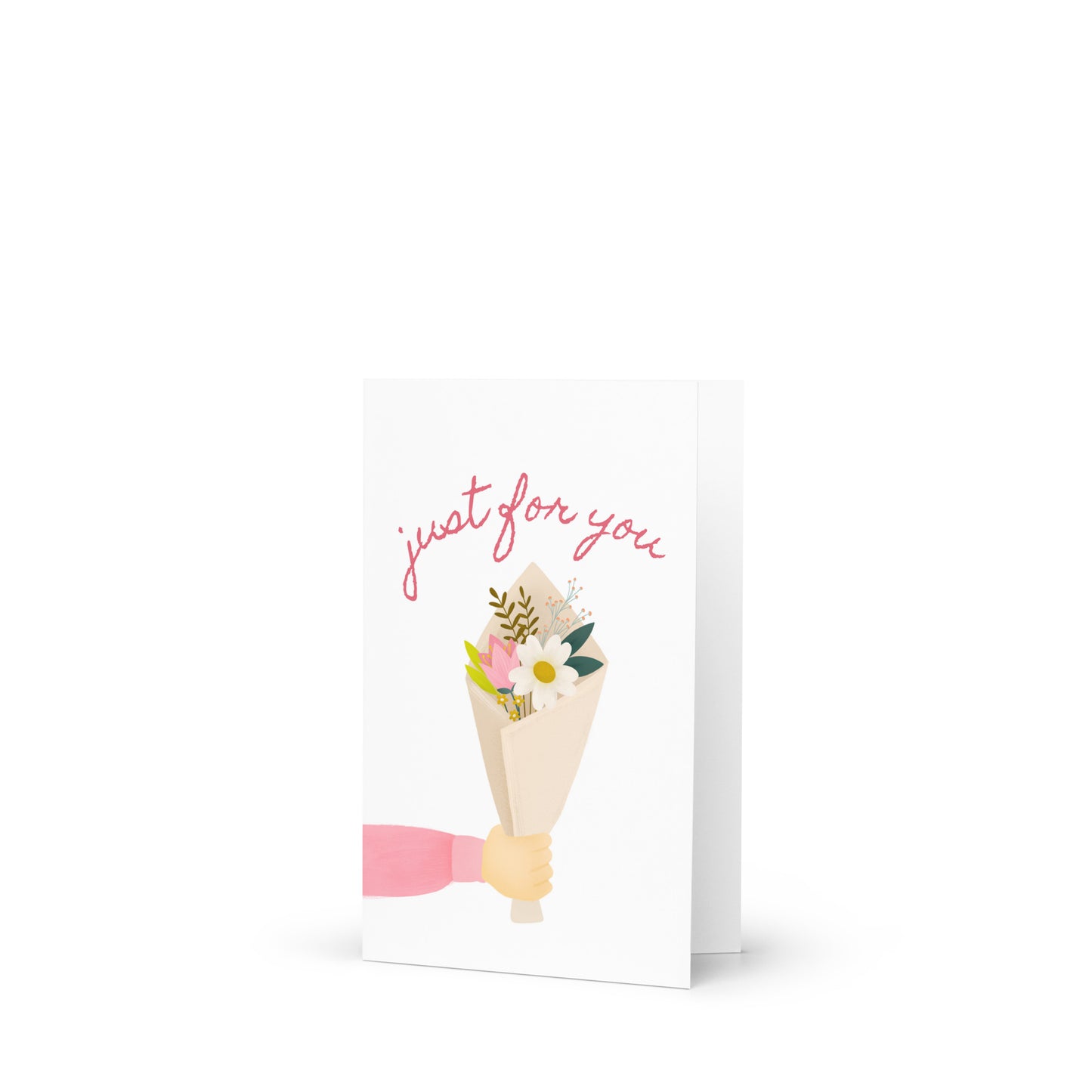 Greeting card with floral design and 'just for you' text on a white background