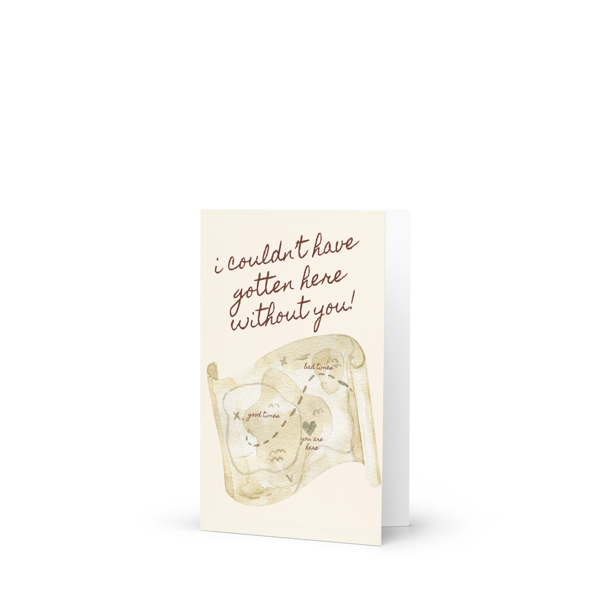 Greeting card with a map illustration and text on a white background