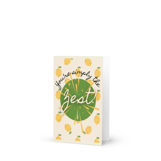 Greeting card with lemon illustrations and text on a white background
