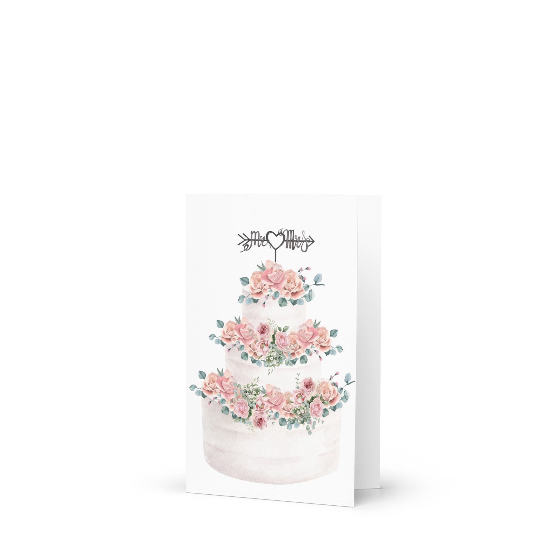 Greeting card with a floral cake design and text on a white background