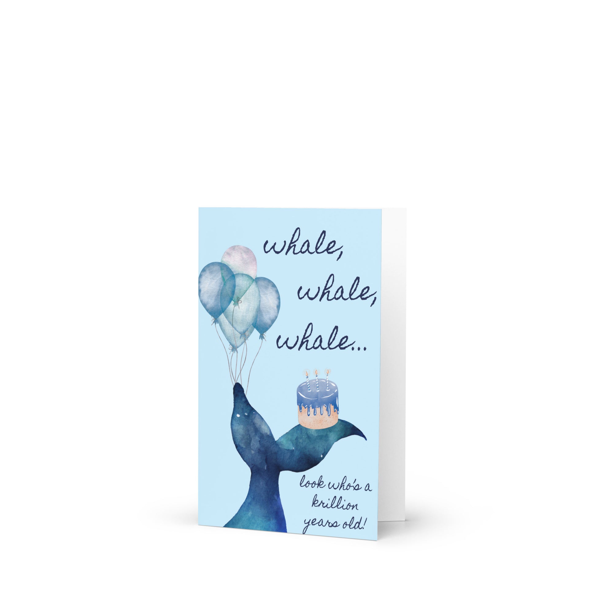 Greeting card with whale illustration and text on a white background