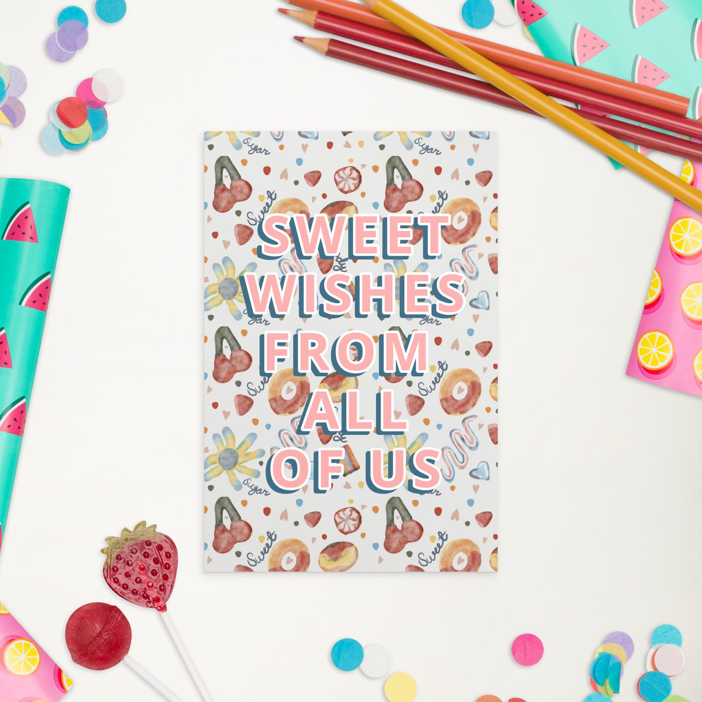 Sweet Wishes Sugary Candy Postcard