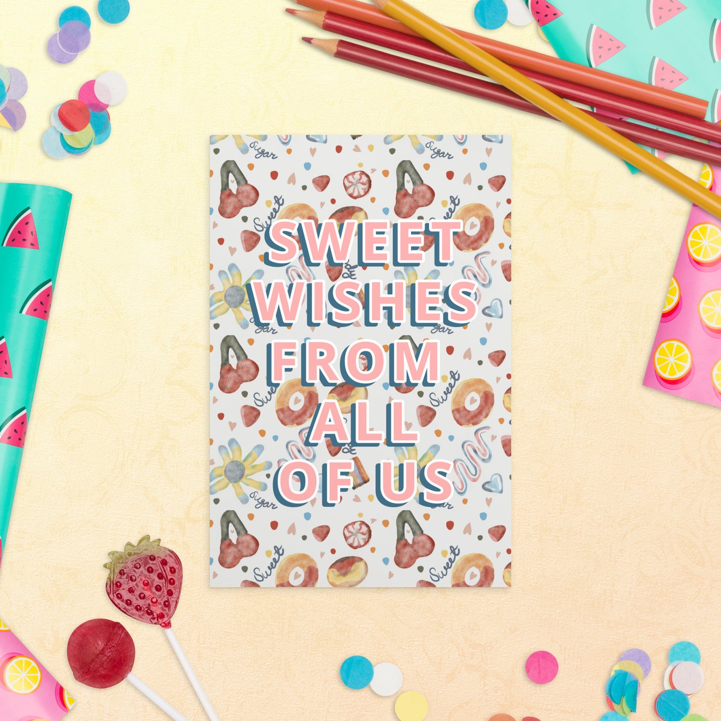 Sweet Wishes Sugary Candy Postcard
