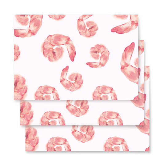 Pattern of pink shrimp on a white background