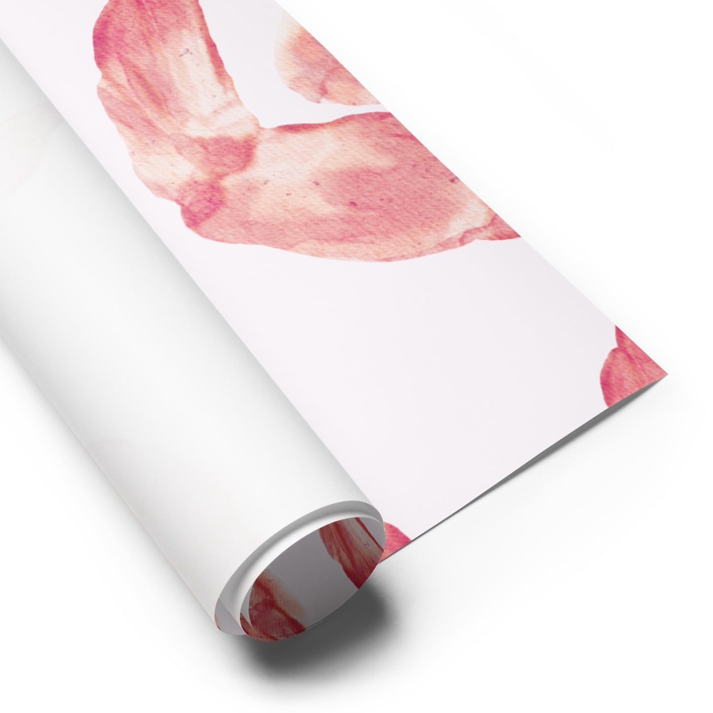 Roll of paper with pink shrimp design on a white background