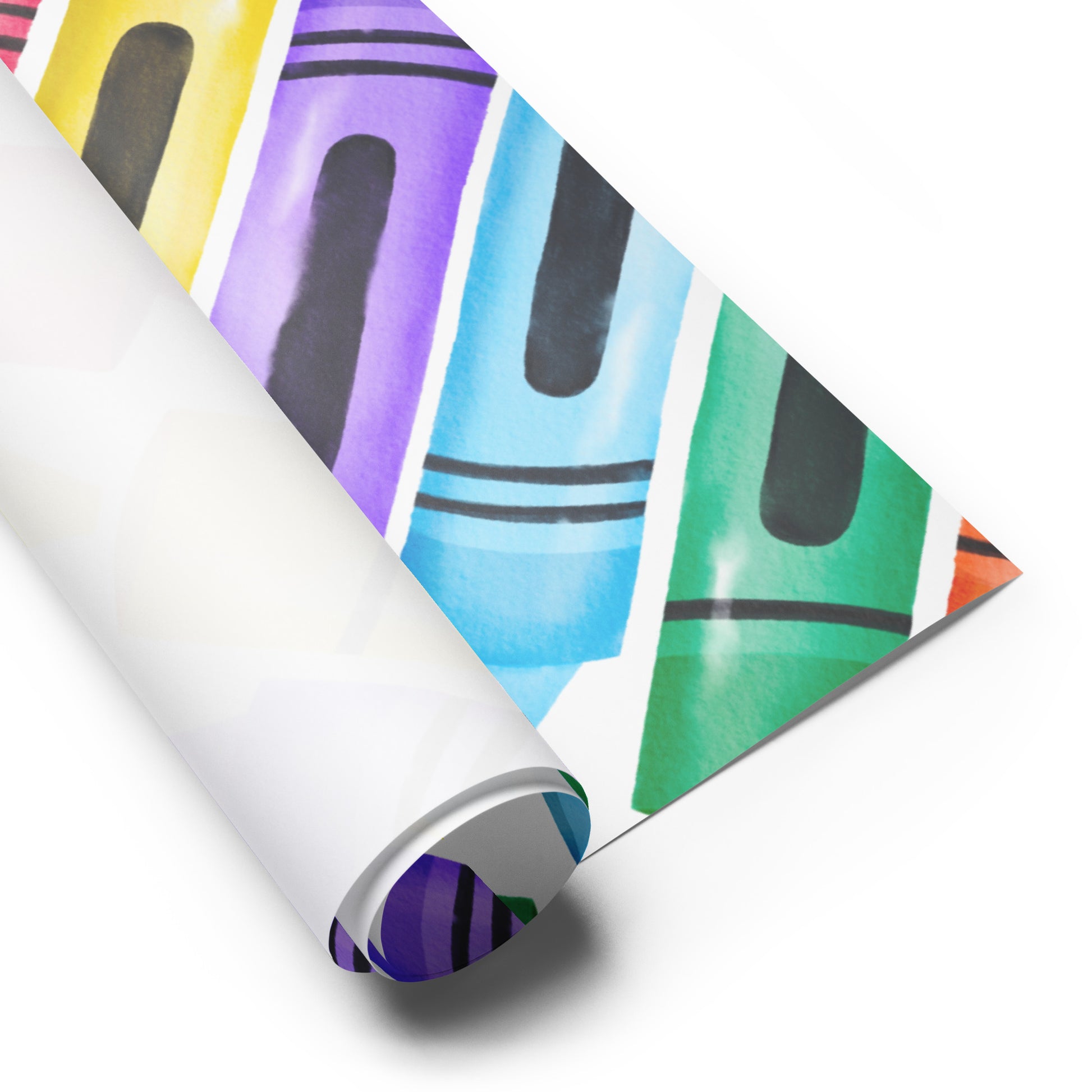 Roll of paper with colorful crayon illustrations on a white background