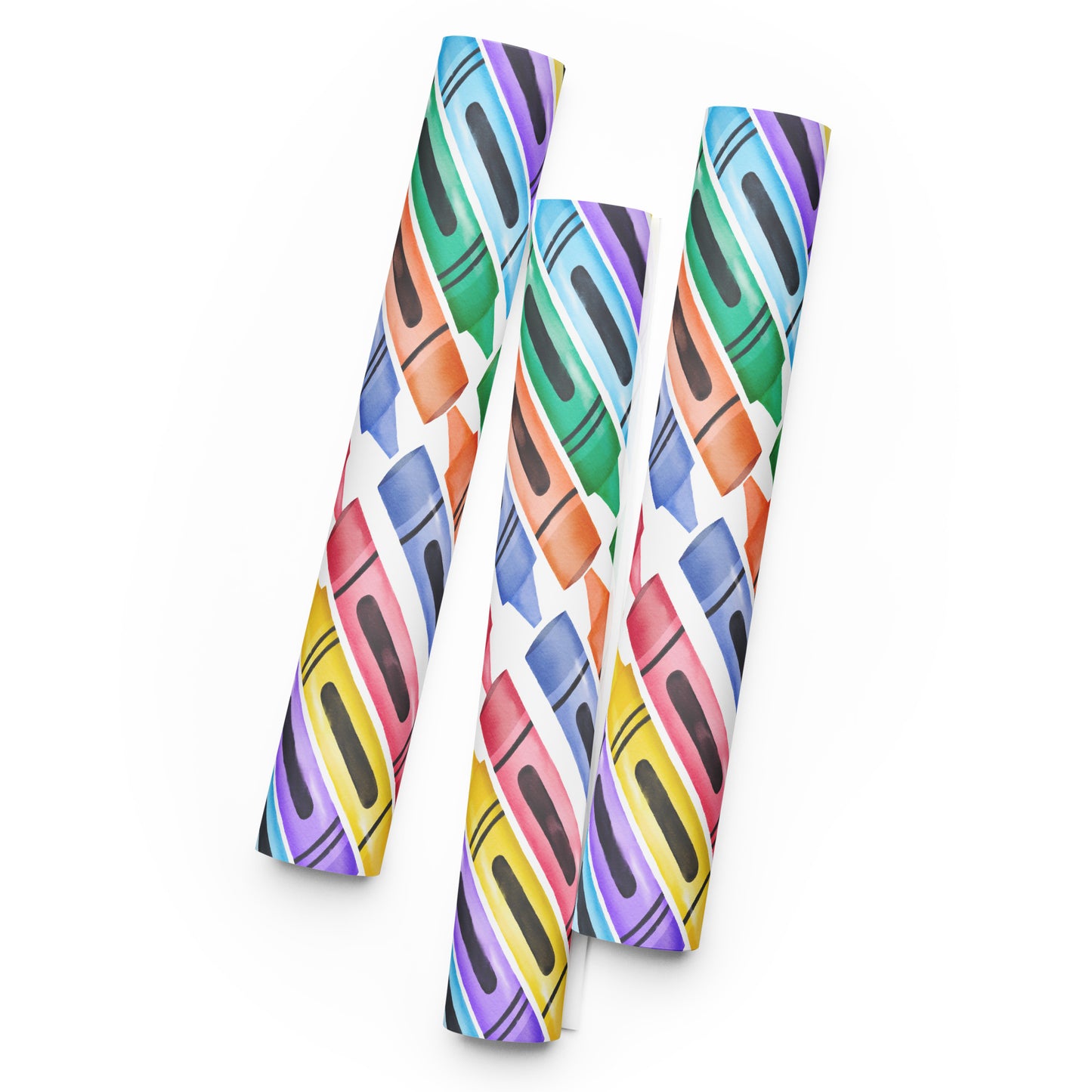 Colorful patterned crayons on a white background