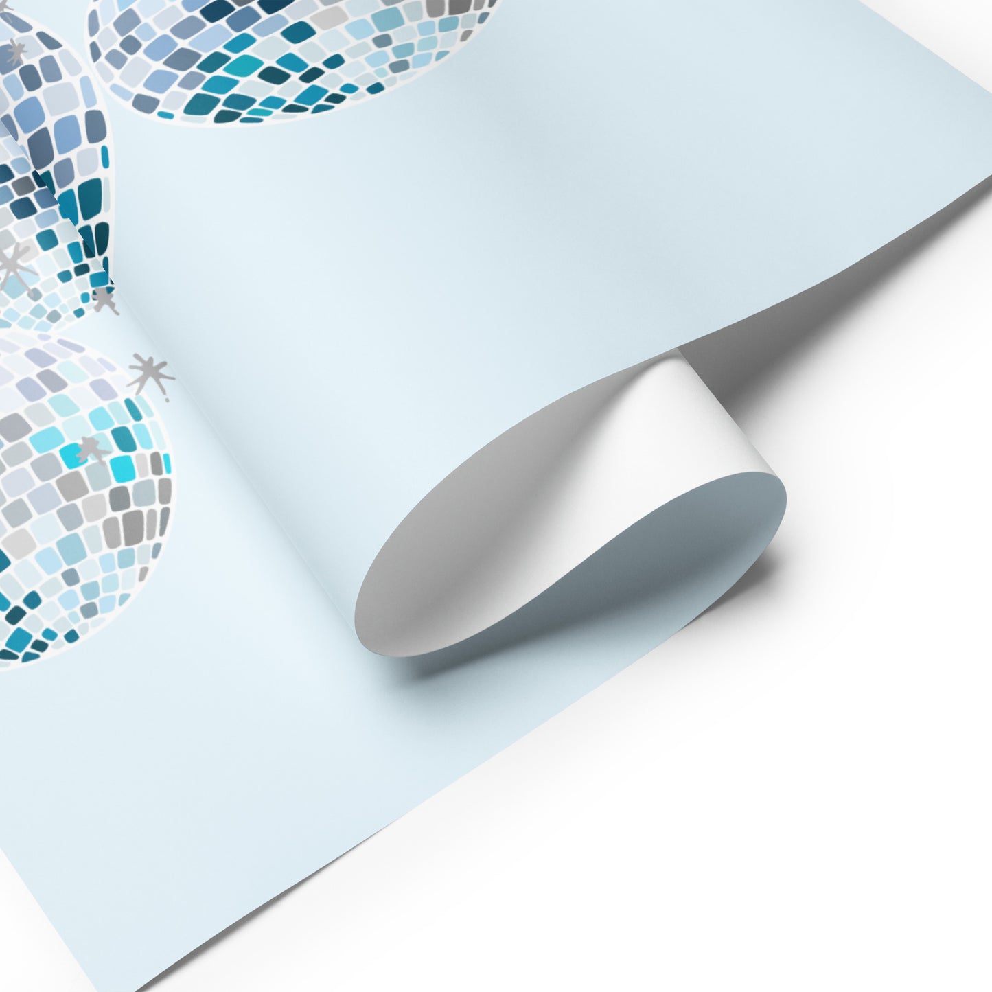 Roll of decorative paper with mosaic pattern on a light blue background