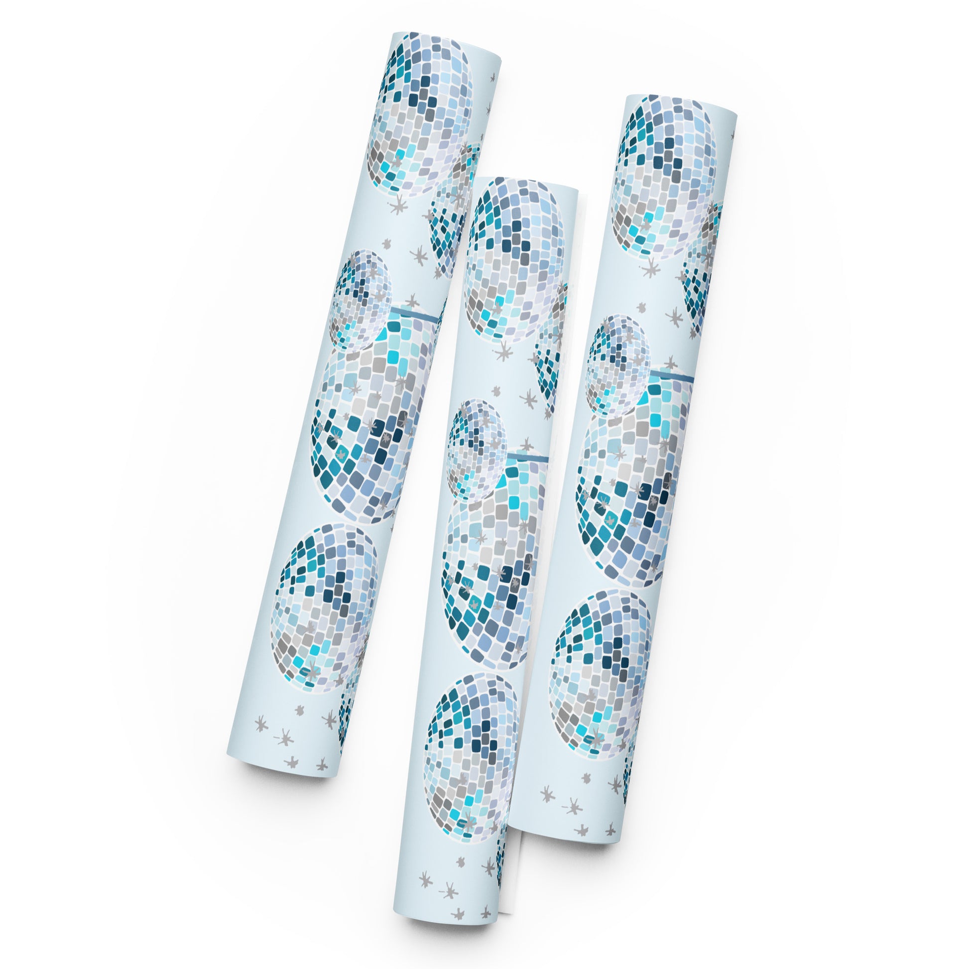 Three rolls of decorative paper with mosaic pattern on a white background
