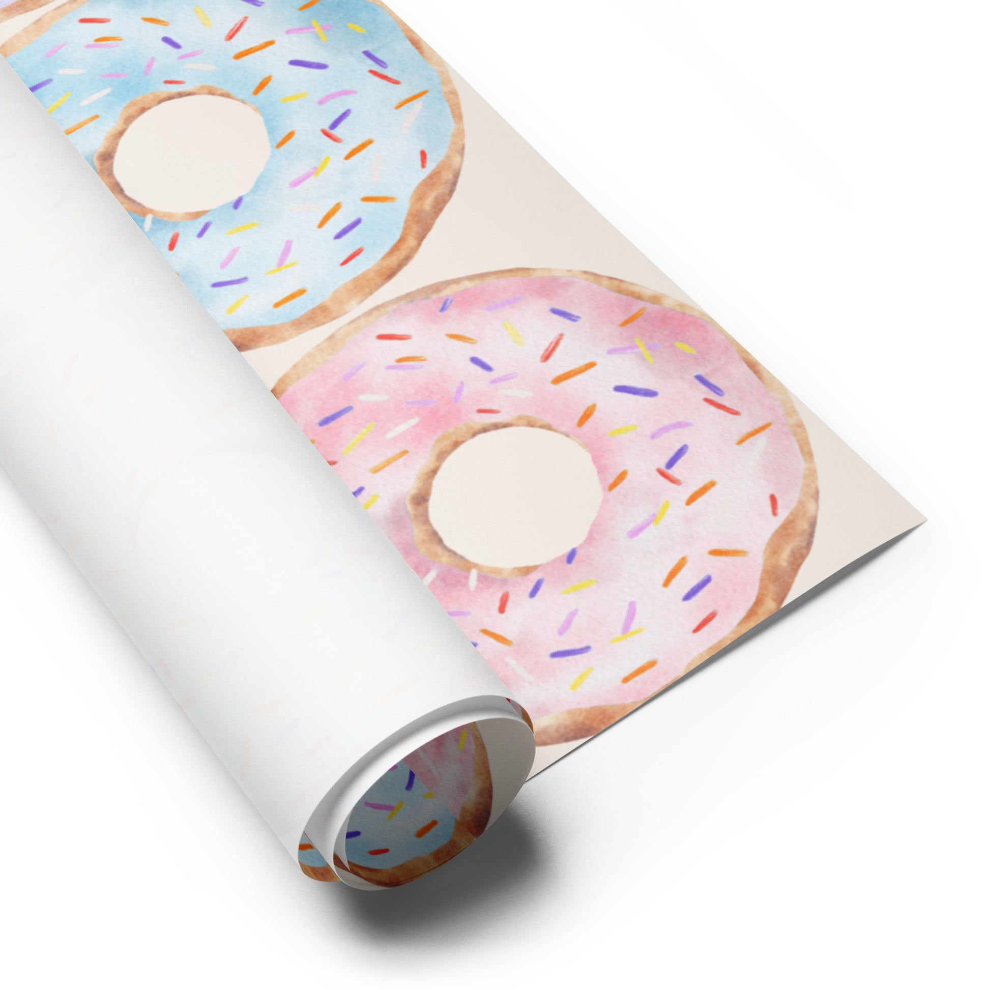 Roll of paper with colorful donut design on a white background