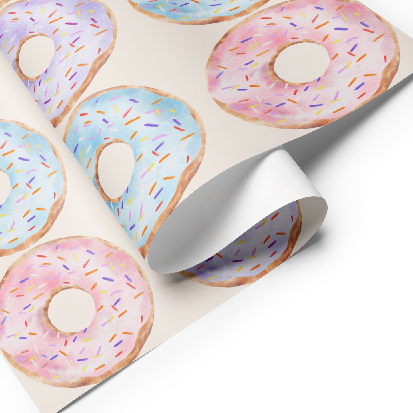 Roll of paper with colorful donut design on a white background