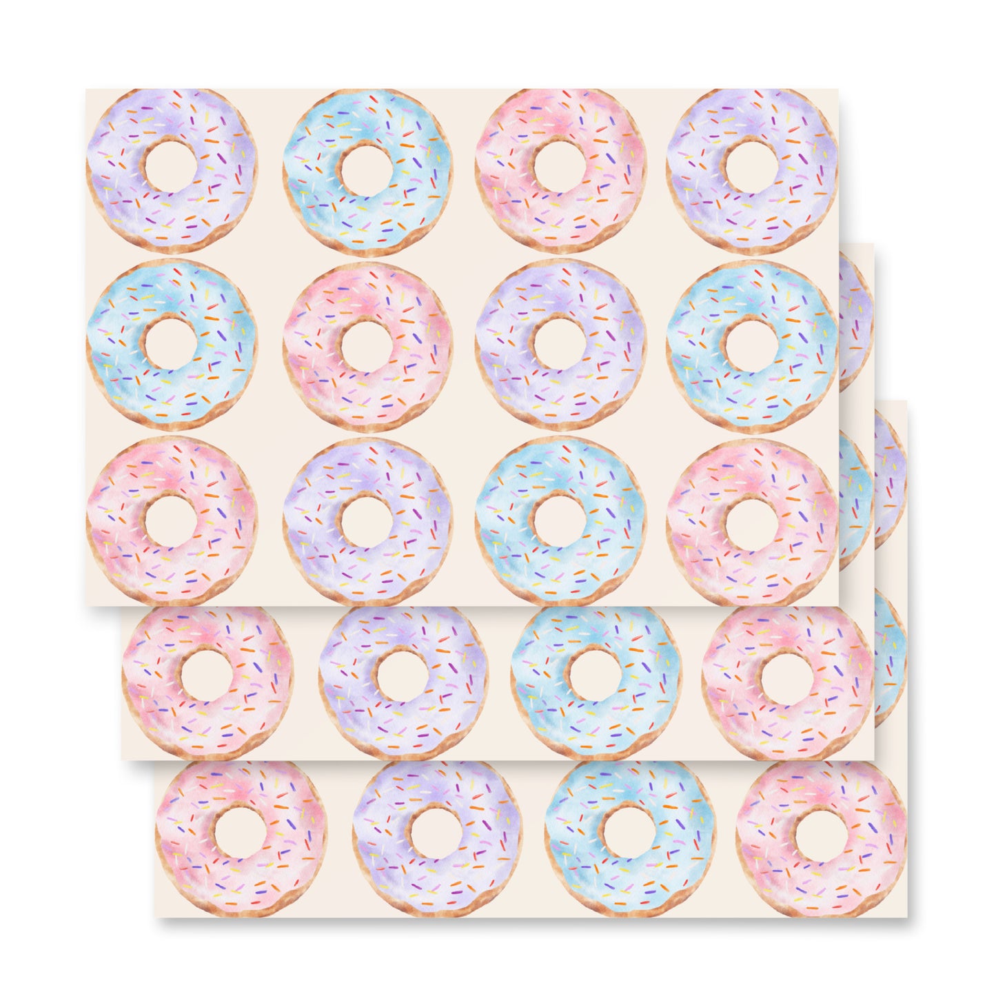 Sticker sheet with colorful donut designs on a white background