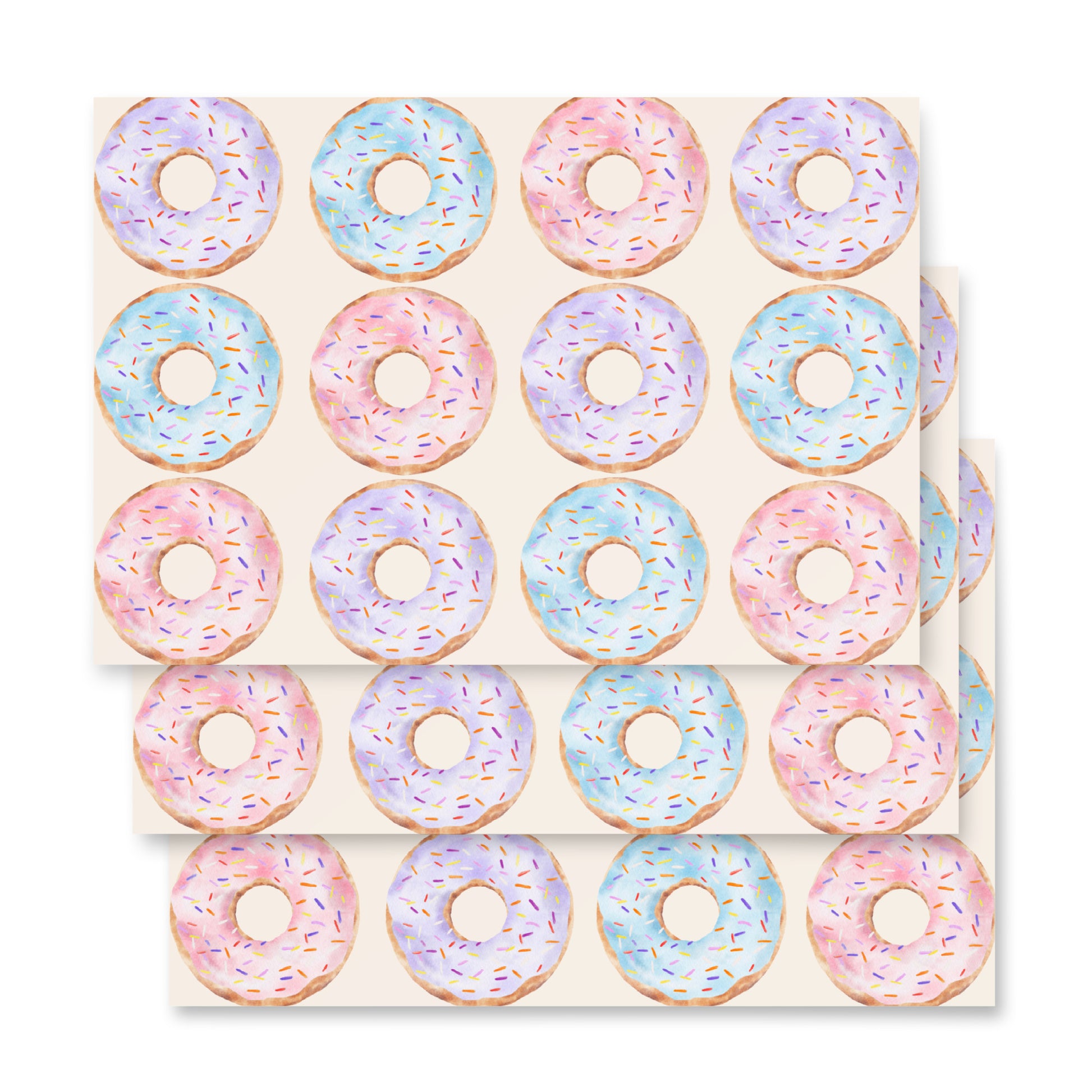 Sticker sheet with colorful donut designs on a white background