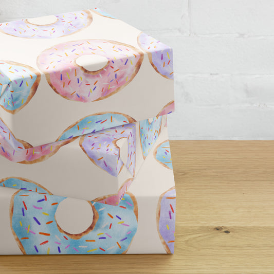 Storage box with donut pattern on a wooden surface