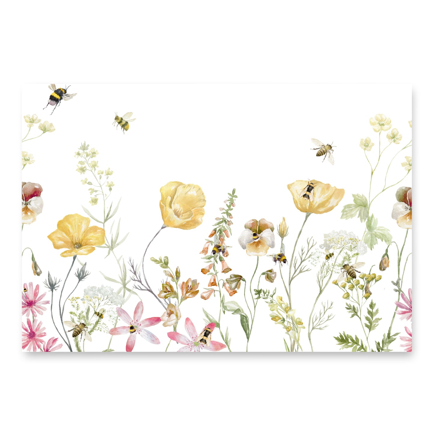 Floral design with bees on a white background