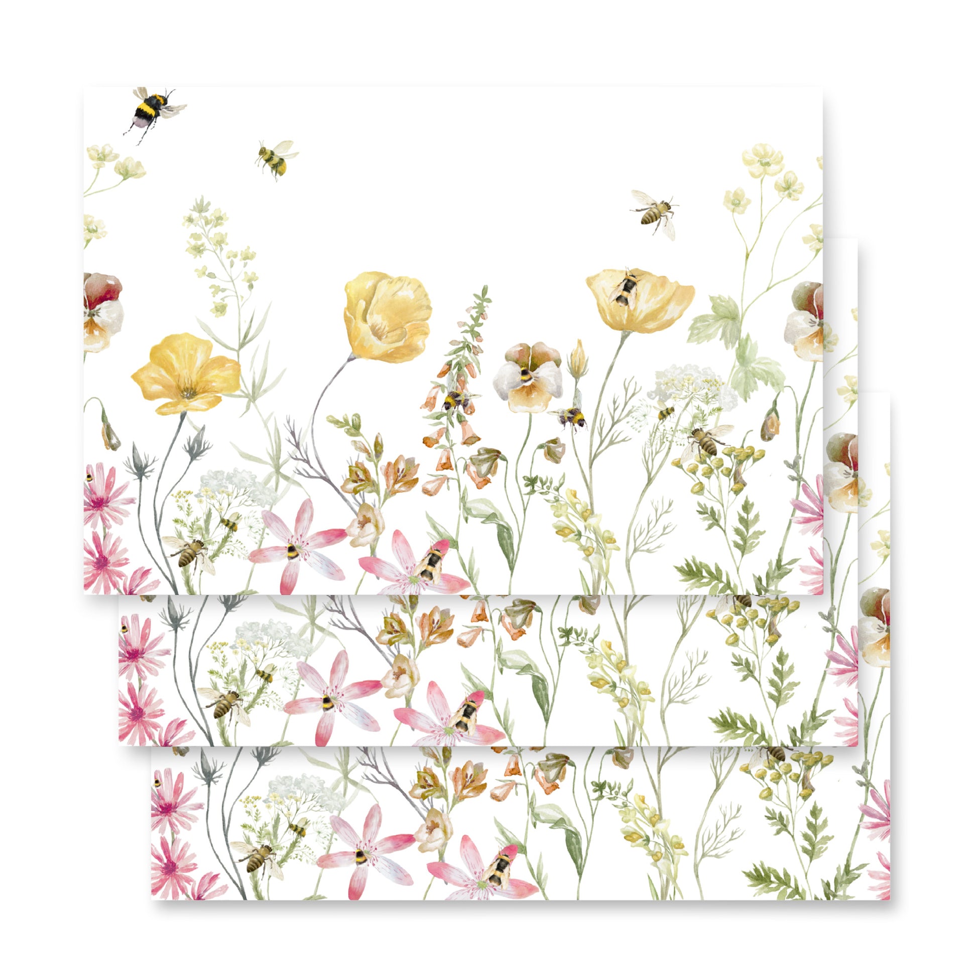 Floral design with bees on a white background