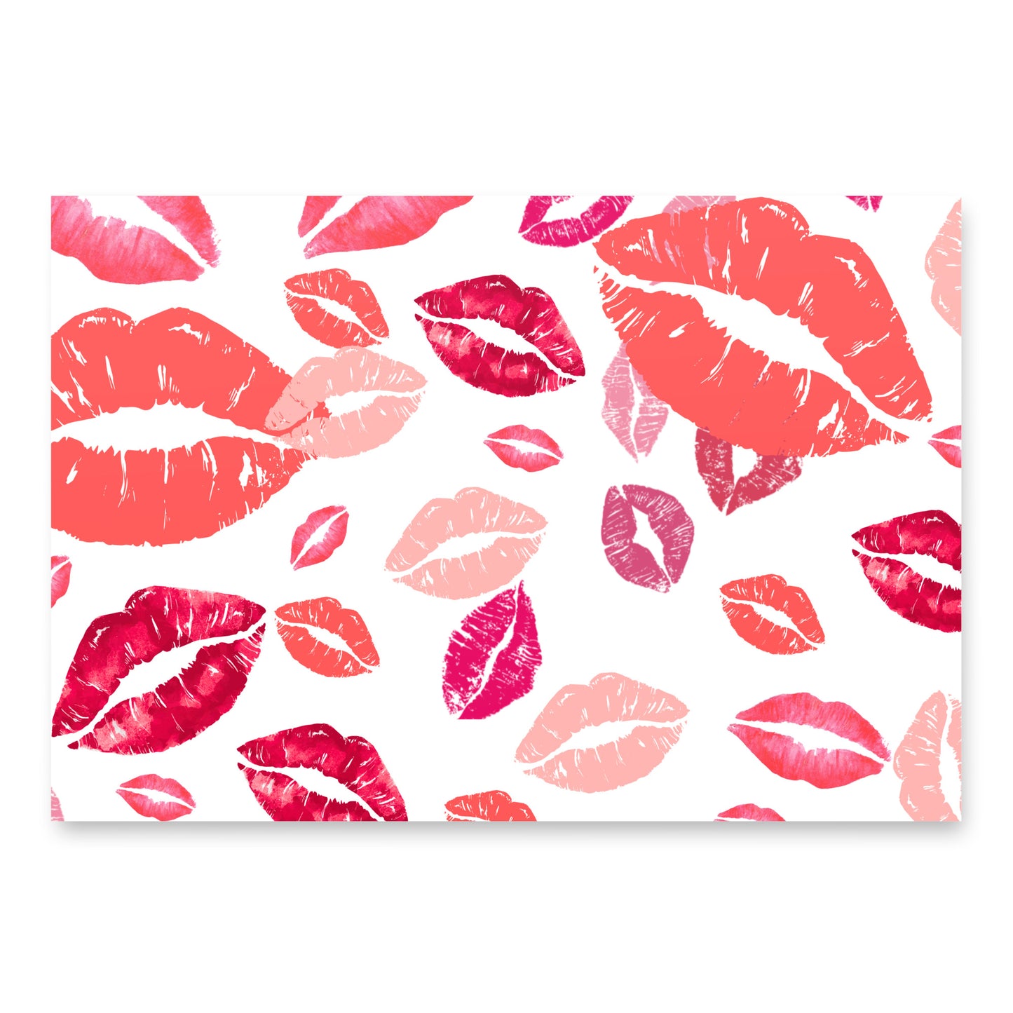 Pattern of red and pink lips on a white background