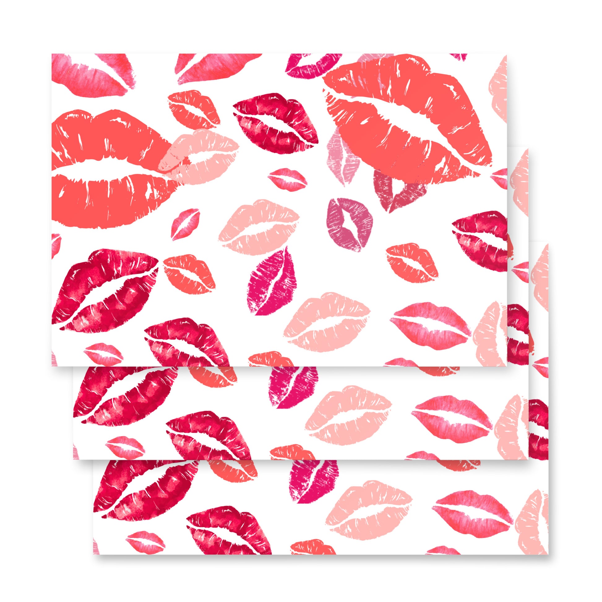 Pattern of red and pink lips on a white background