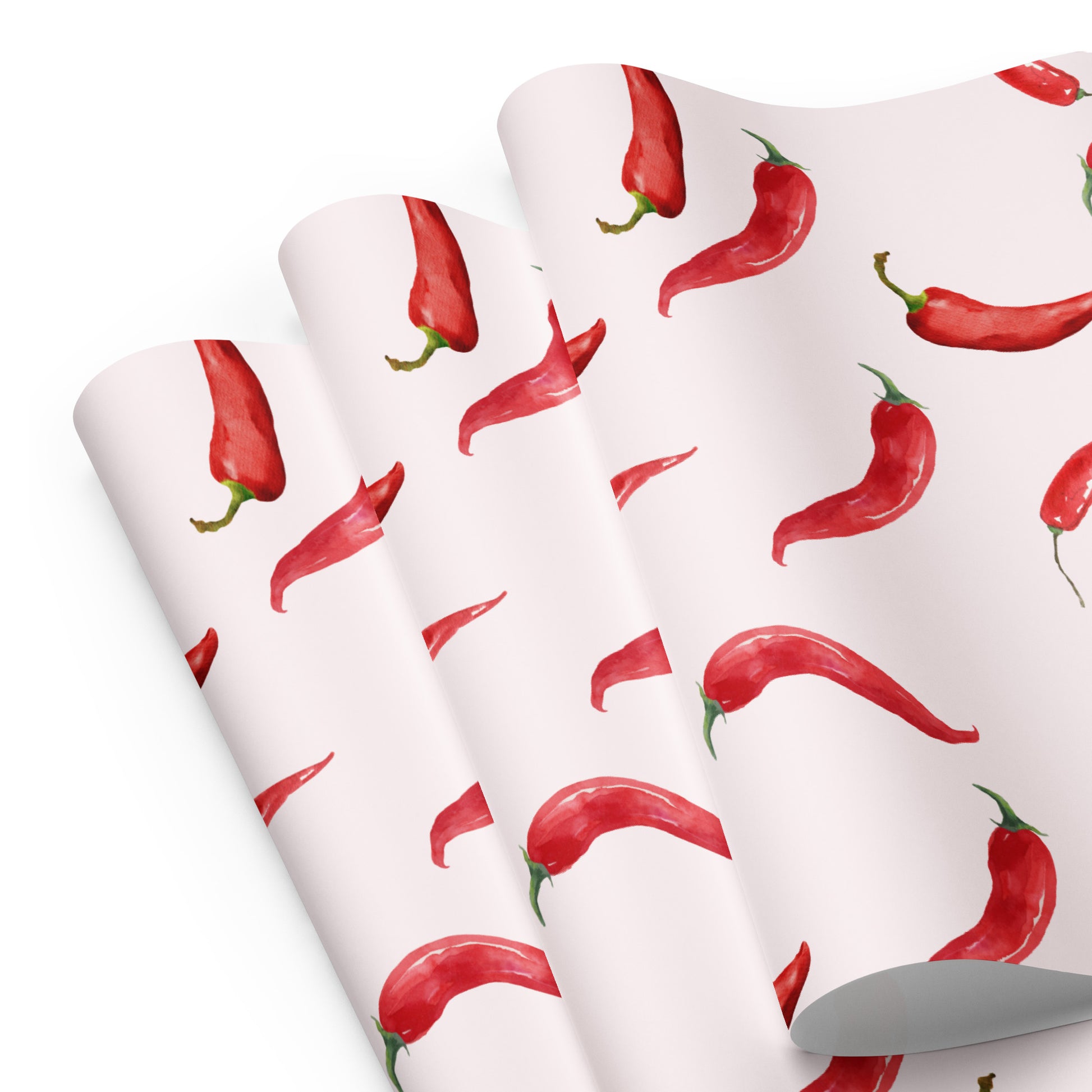 White paper with red chili pepper pattern on a white background