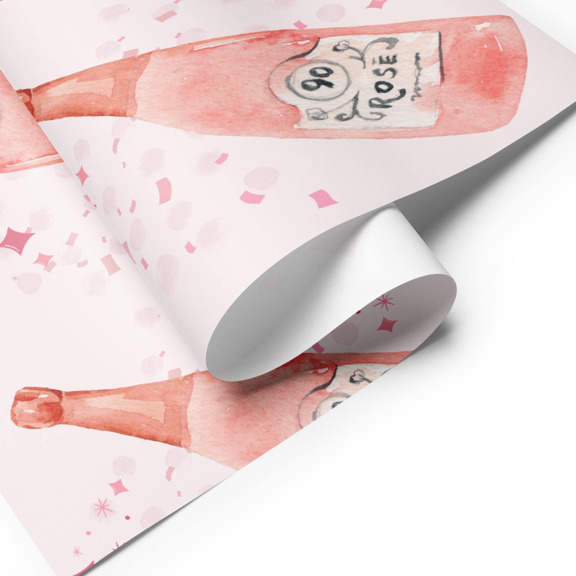 Roll of paper with a pink bottle design and 'Rose' text on a white background
