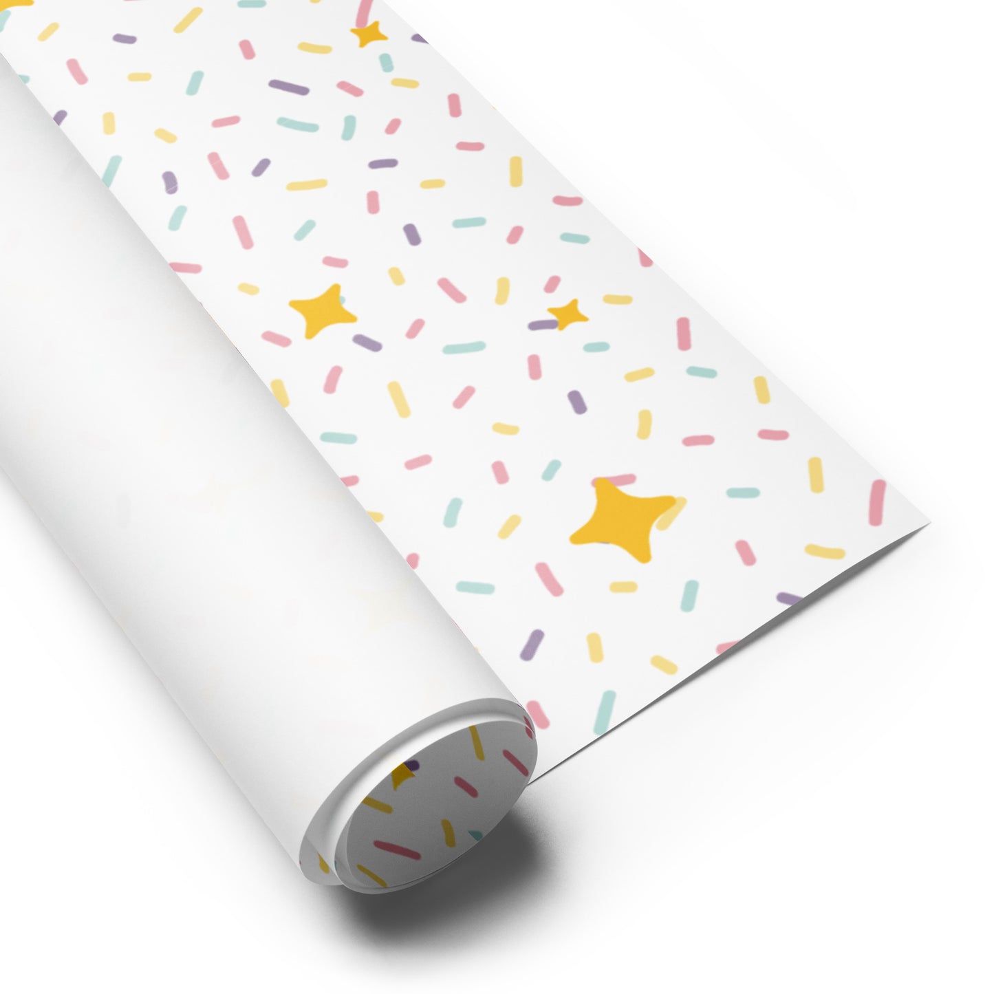 Roll of paper with colorful star and stripe pattern on a white background