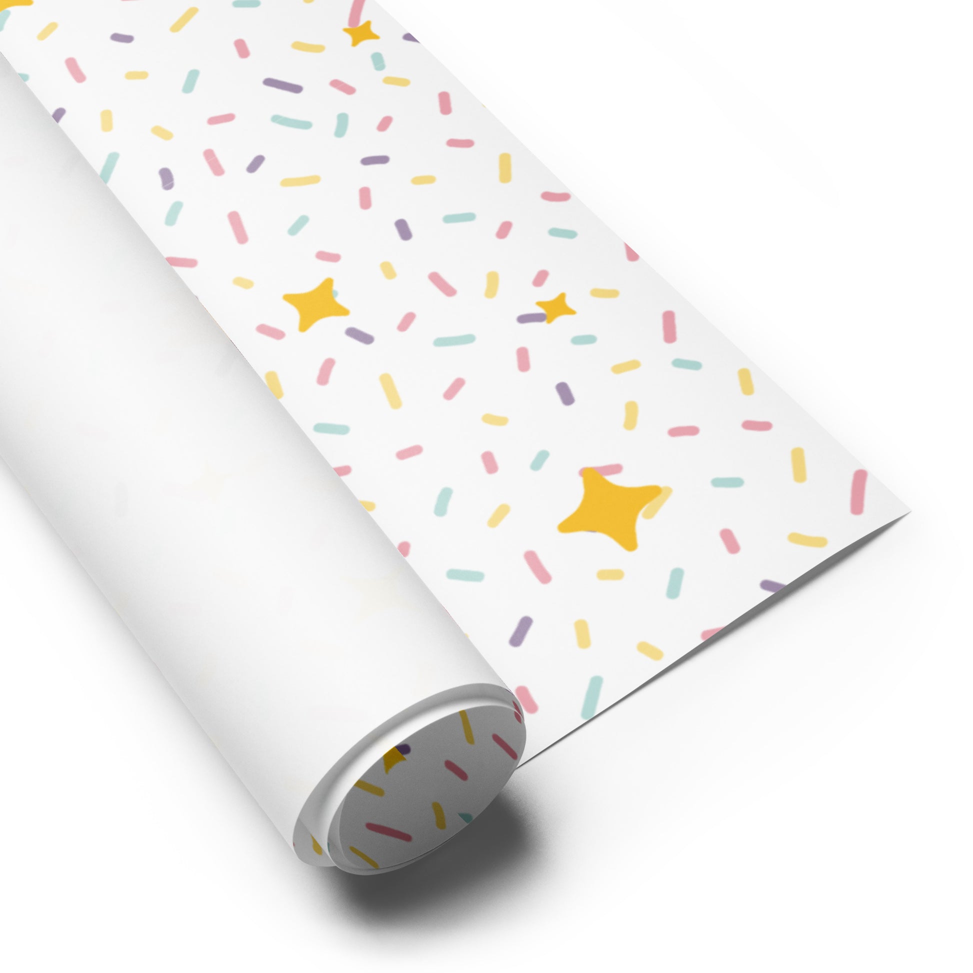 Roll of paper with colorful star and stripe pattern on a white background