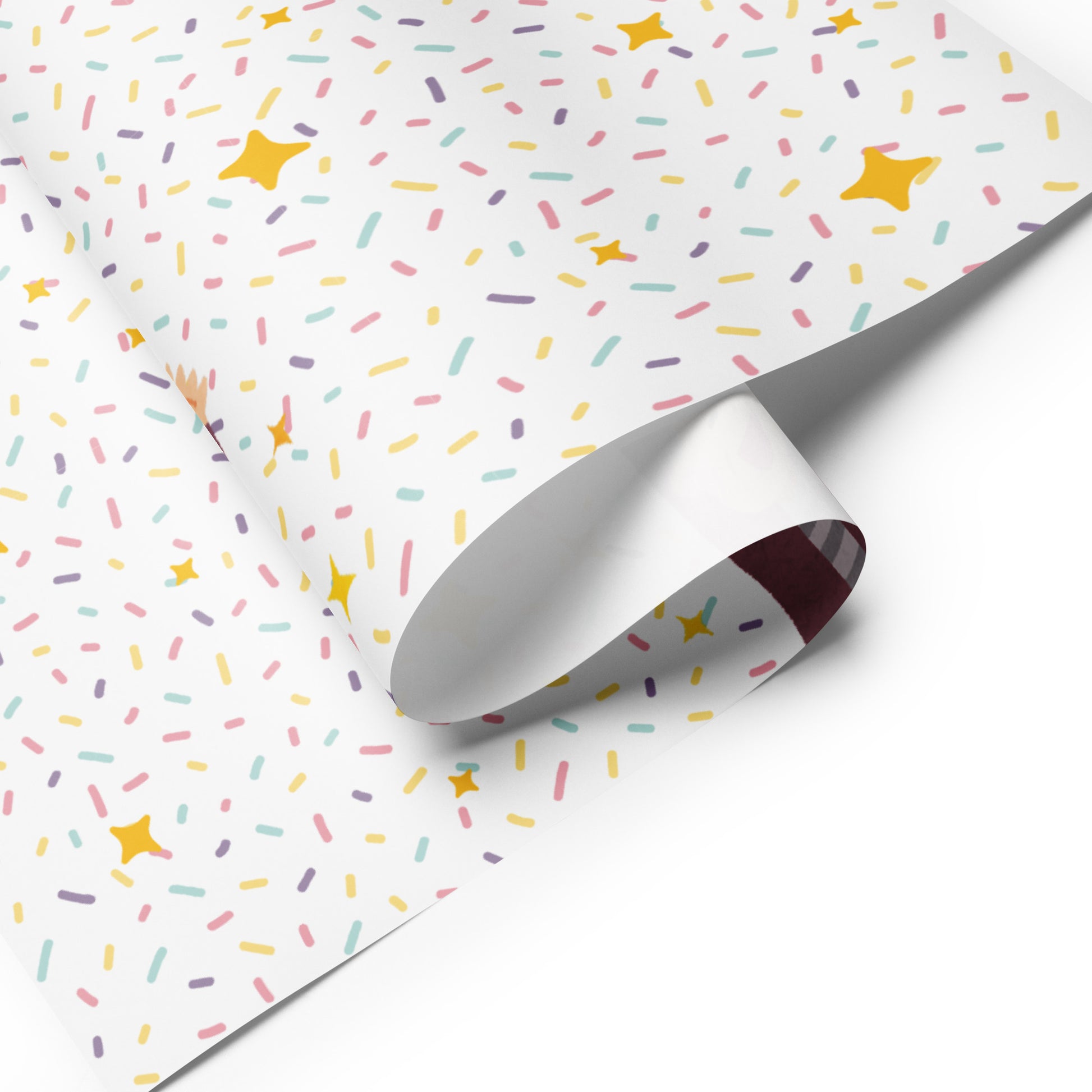 Roll of paper with colorful star and stripe pattern on a white background