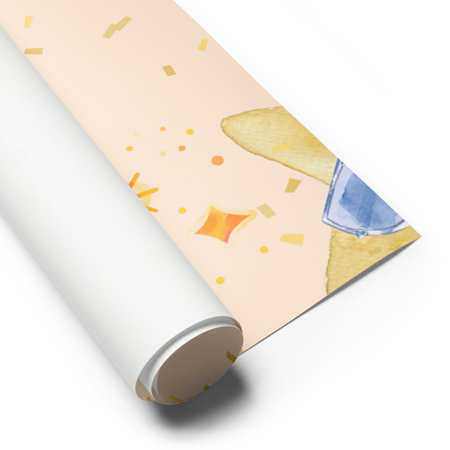Roll of paper with a colorful design on a white background