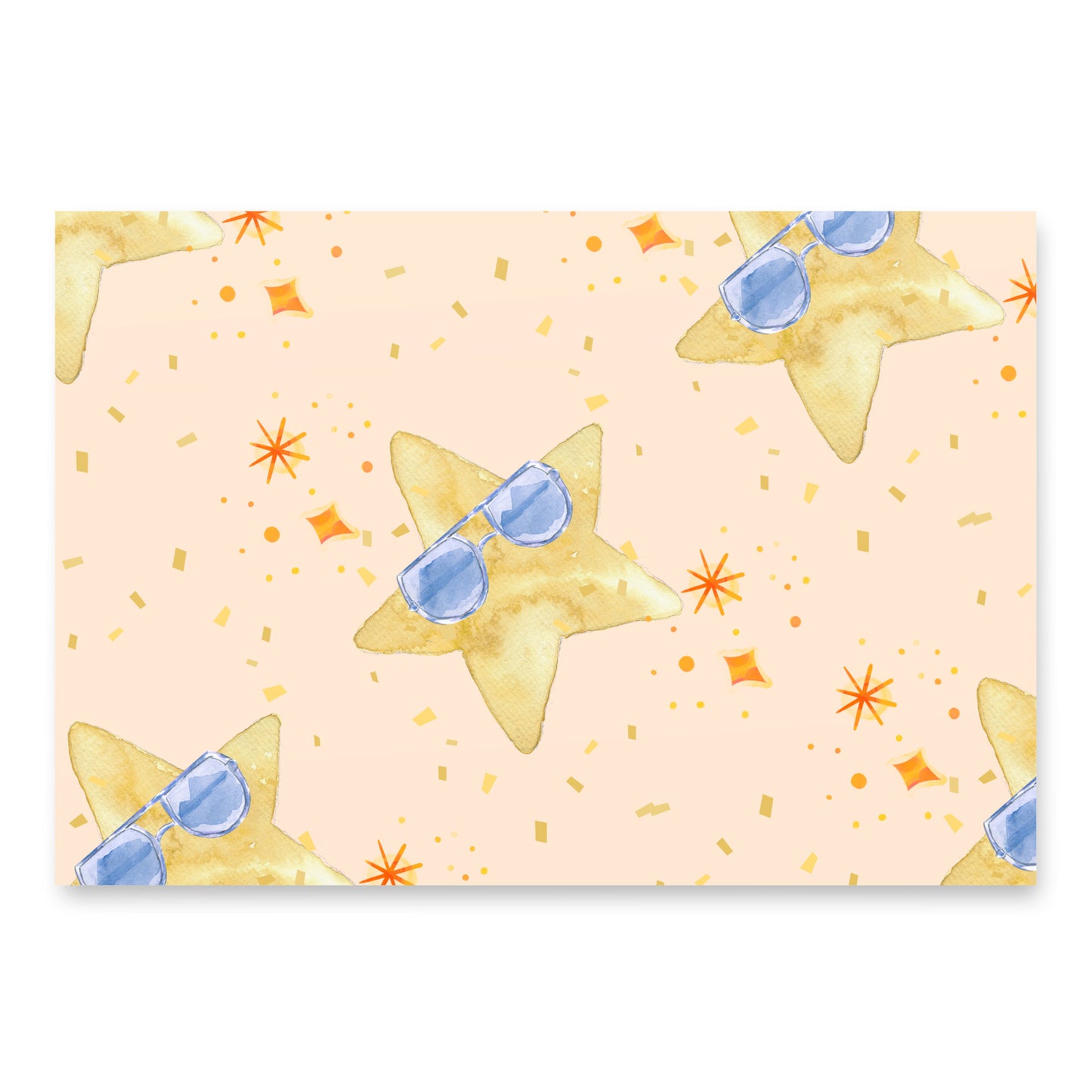 Pattern of stars with sunglasses on a peach background