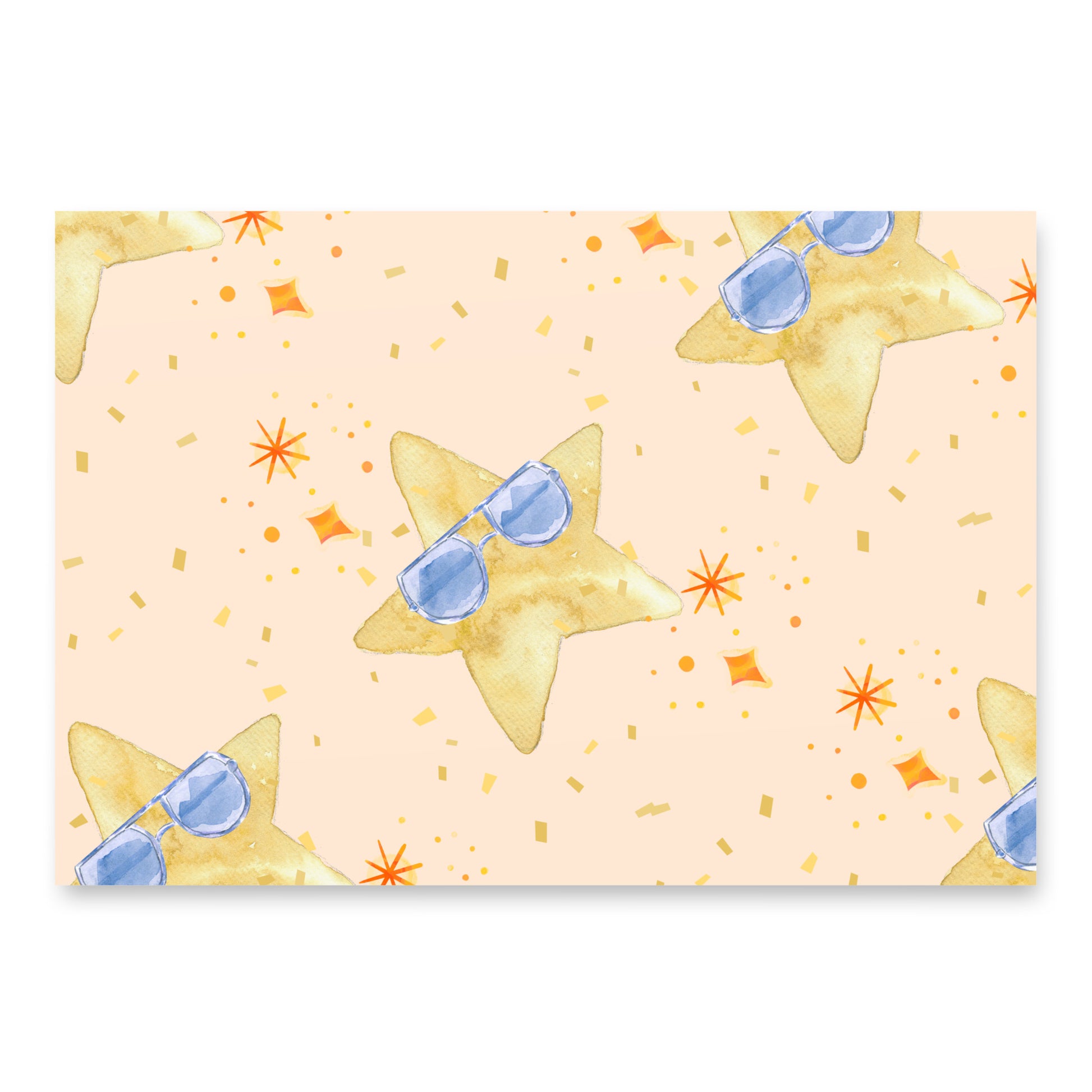 Pattern of stars with sunglasses on a peach background