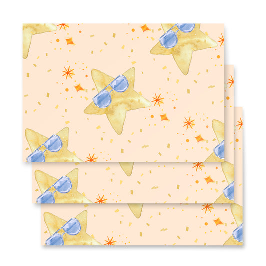 Star-shaped envelopes with sunglasses on a peach background